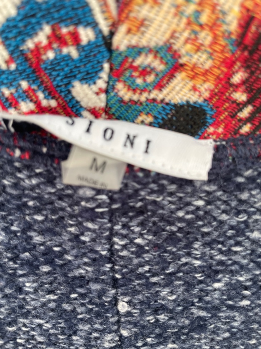 Sioni Gray Hooded Cardigan with Multicolor Tribal Trim FLAW* - Picture 2 of 8